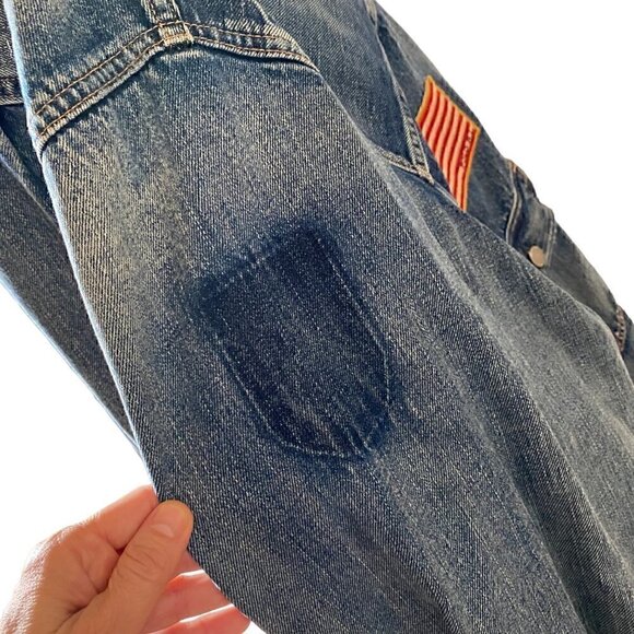 Polo Ralph Lauren Sportsman Distress Patch Trucker Jean Jacket Big 4X USA FLAG - Picture 4 of 15